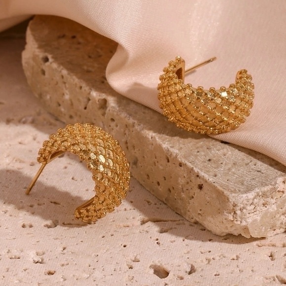 ” C- Hoop 18K Plated Stainless Steel Earrings - Picture 1 of 5